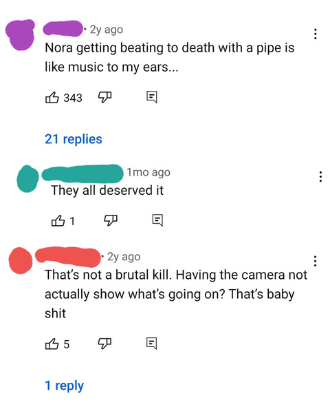 Three comments on three separate YouTube videos with usernames blurred out. The text of the comments appears in the blog post.