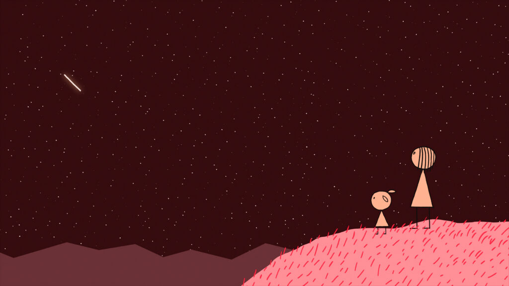 Emily Prime confers with her adult clone in Don Hertzfeldt's World of Tomorrow.