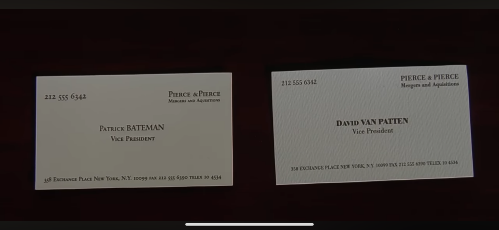 The business cards of Patrick Bateman and David Van Patten